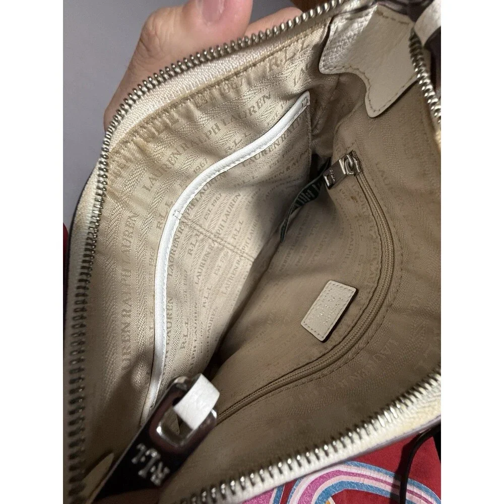 Lauren Ralph Lauren Pebbled Leather Crossbody Bag Ivory Cream RLL Silver Zip